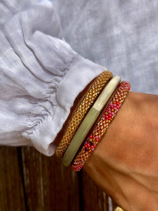 Khaki lacquered buffalo horn bangle: 60/63 mm