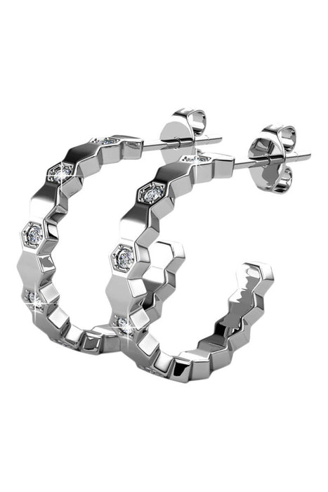 Curved Earrings - Silver and Crystal