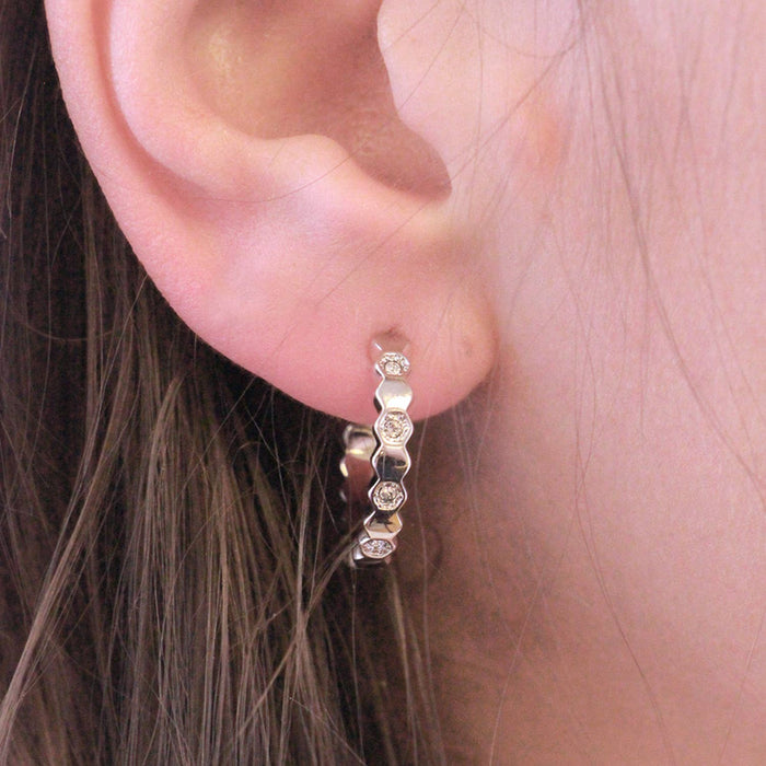 Curved Earrings - Silver and Crystal