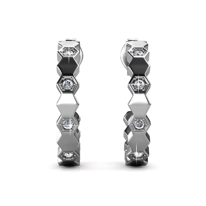Curved Earrings - Silver and Crystal