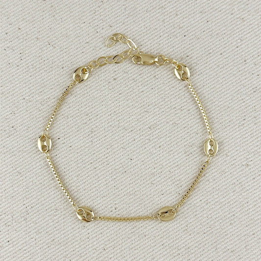 18k Gold Filled Fancy Box Chain Bracelet