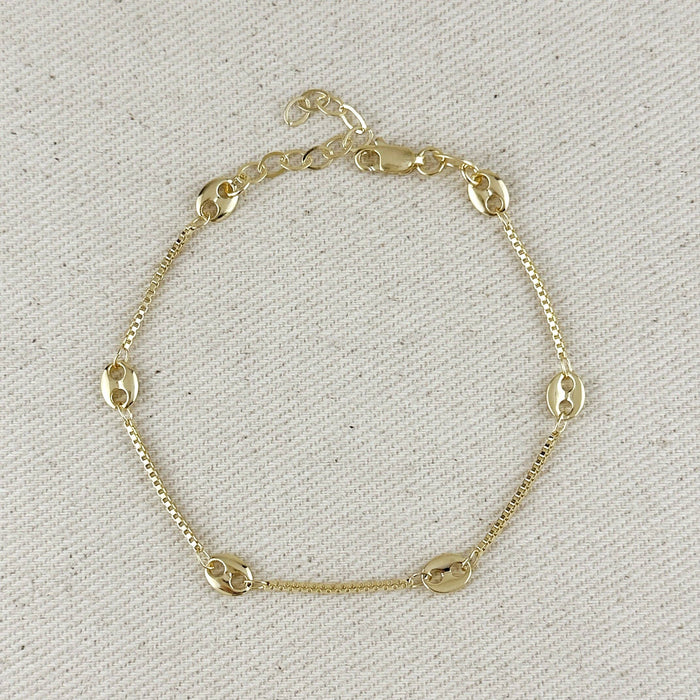 18k Gold Filled Fancy Box Chain Bracelet