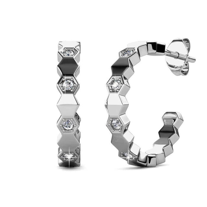 Curved Earrings - Silver and Crystal
